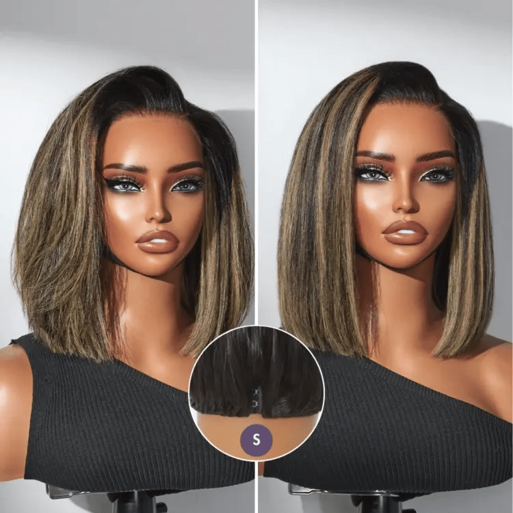 Luvme All-Day Comfort™ wig featuring a blunt cut bob style, glueless design, HD lace, and short human hair for a natural look.