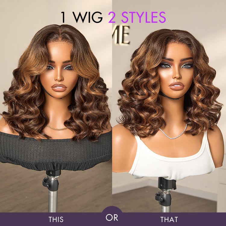 Elegant Brown Ombre Loose Wave Minimalist HD Lace Glueless Short Wig 100% Human Hair Pre-Cut Lace-10