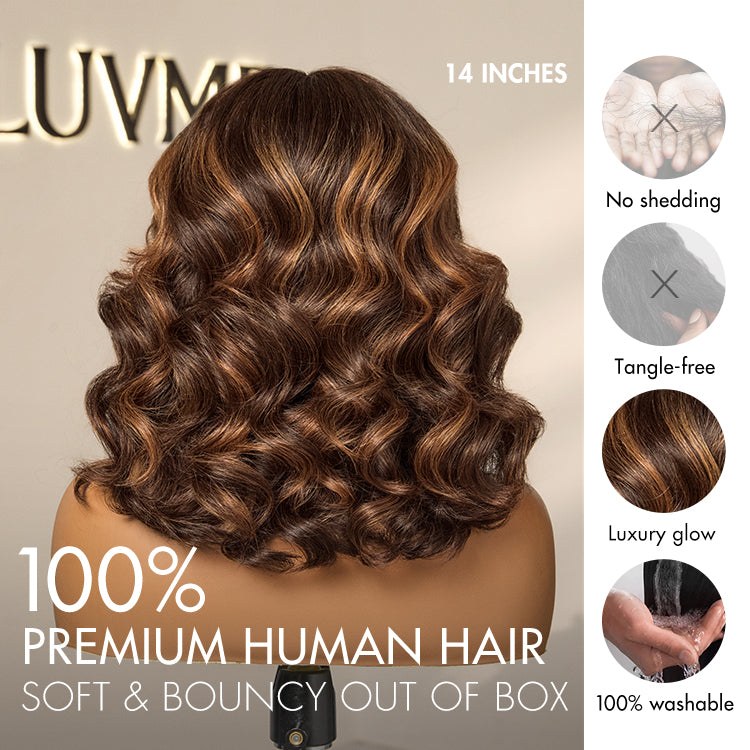 Elegant Brown Ombre Loose Wave Minimalist HD Lace Glueless Short Wig 100% Human Hair Pre-Cut Lace-09