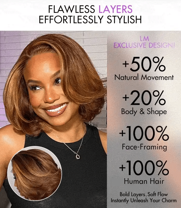 New Customers Only | Limited Design | Toffee Brown Mix Blonde / Natural Black Layered Cut Glueless 5x5 Closure Lace Bob Wig-16