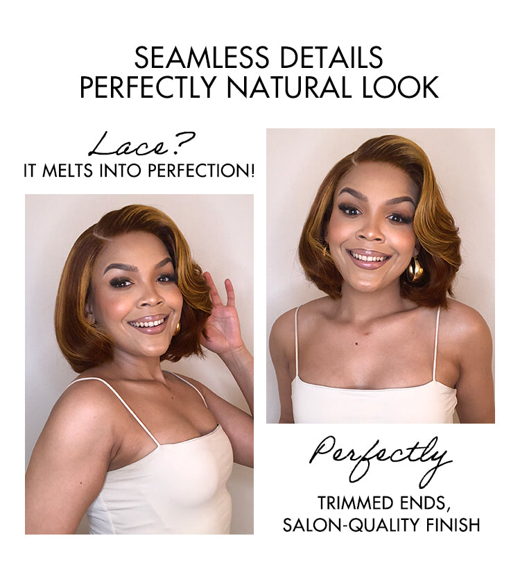 New Customers Only | Limited Design | Toffee Brown Mix Blonde / Natural Black Layered Cut Glueless 5x5 Closure Lace Bob Wig-17