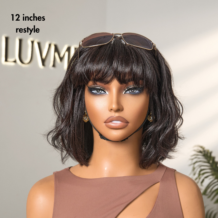 Tiktok Exclusive Deal | Put On and Go Realistic Glueless Yaki Straight Bob with Bangs Minimalist Lace Wig 100% Human Hair-05
