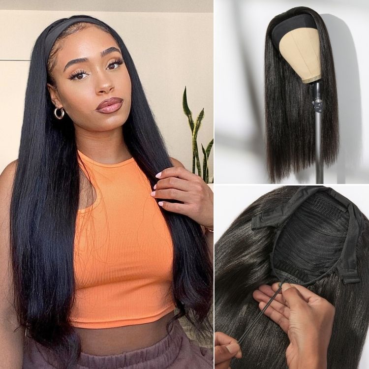 - Human hair blend Yaki straight headband wig Heavy Yaki Straight Headband Wig Human Hair Styles main image 3
