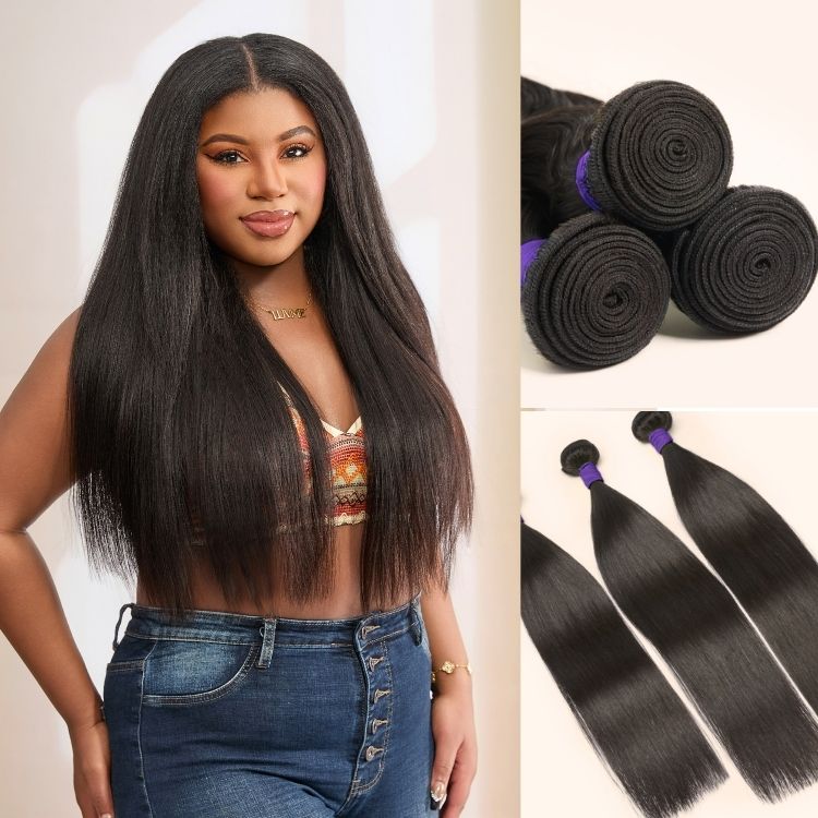 Luvme Yaki straight human hair bundles with natural textured finish