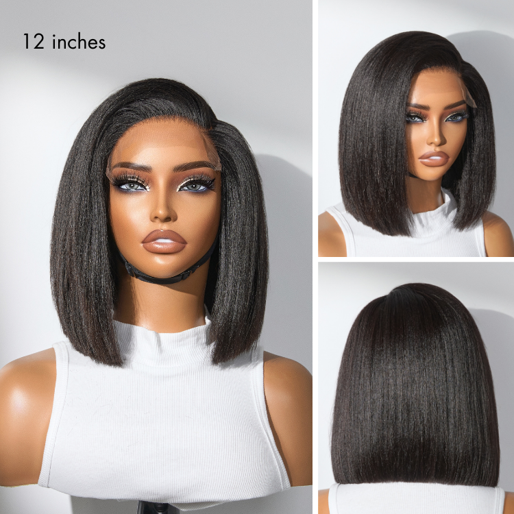 Luvme Ultra Natural glueless minimalist HD lace C part bob wig in 100% human hair, showcasing sleek, chic hairstyle.
