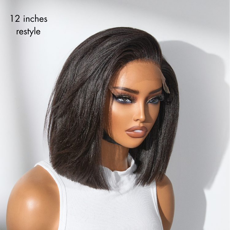 Luvme Ultra Natural glueless minimalist HD lace C part bob wig made of 100% human hair, showcasing sleek, classic style.