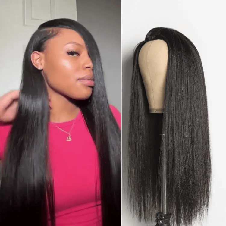 Luvme Hair Too Easy Texture 3-in-1 half wig featuring kinky curly and yaki straight styles with glueless flexi-fit drawstring design.