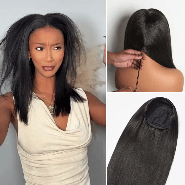 Luvme Hair Too Easy Texture 3-in-1 half wig with kinky curly and yaki straight styles, glueless drawstring design, 180% density
