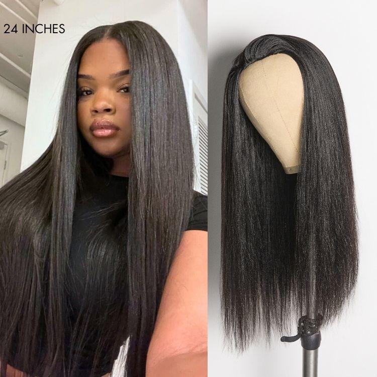 Luvme Too Easy Texture 3-in-1 half wig showing kinky curly and yaki straight styles with drawstring closure and flexible fit