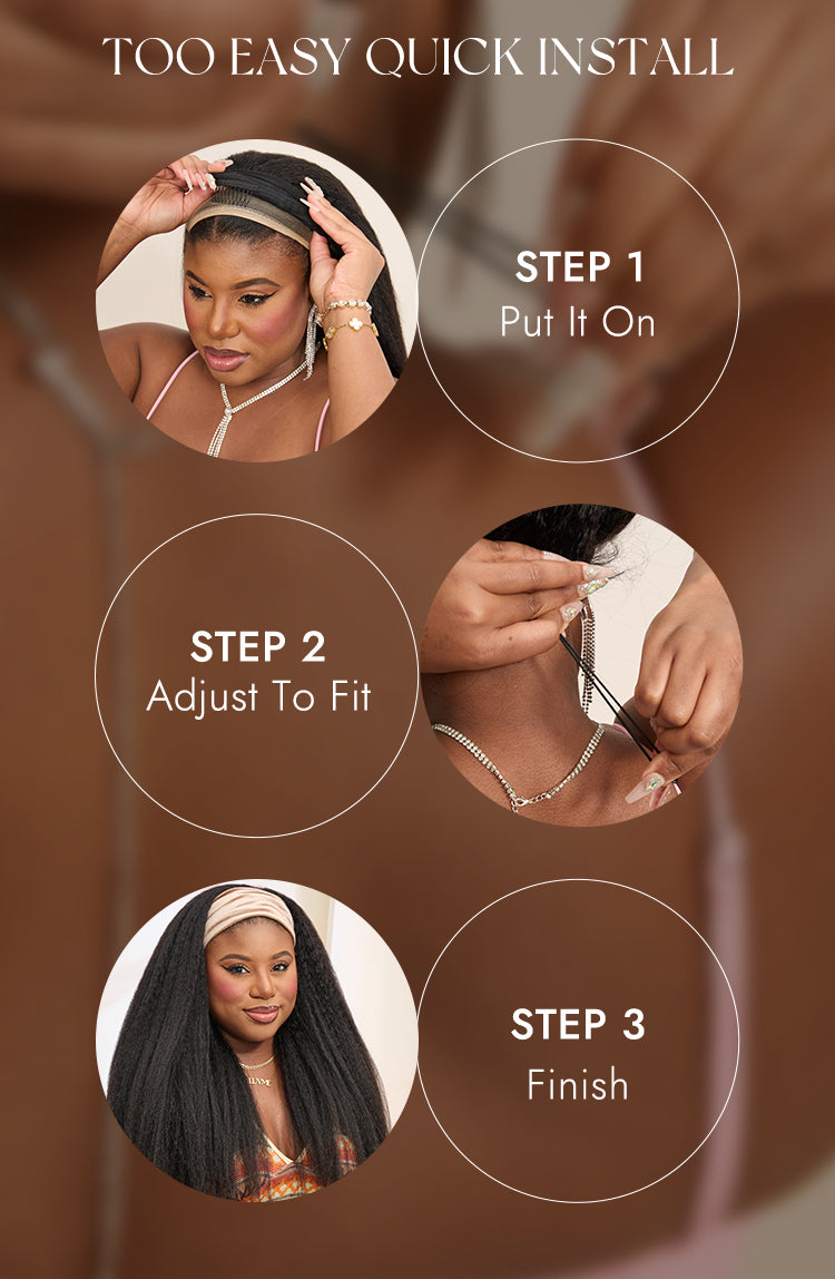 Luvme Too Easy Texture™ Wig Yaki Straight Glueless Headband Wig Flexi-Fit Drawstring (Get Free Trendy Headbands)-14