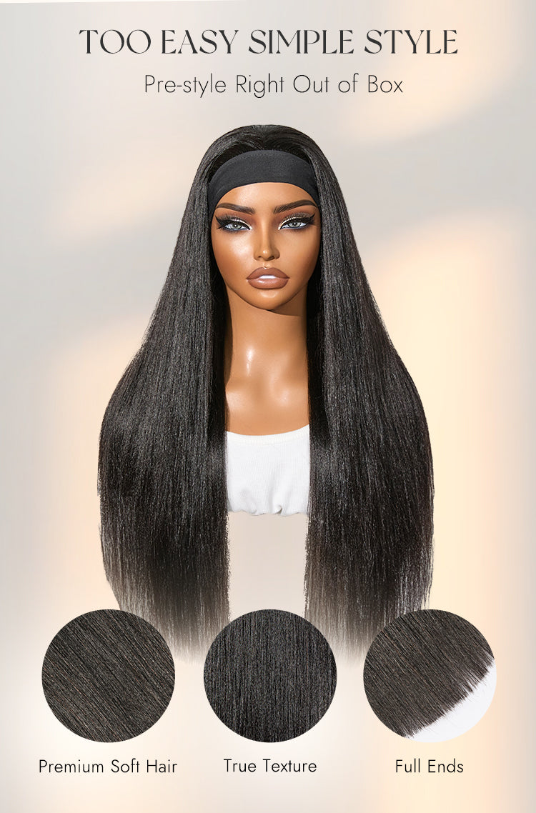 Luvme Too Easy Texture™ Wig Yaki Straight Glueless Headband Wig Flexi-Fit Drawstring (Get Free Trendy Headbands)-11