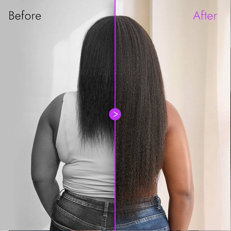 Luvme Hair Too Easy Texture 3-in-1 half wig with kinky curly and Yaki straight styles, glueless, flexible fit, high-density drawstring wig