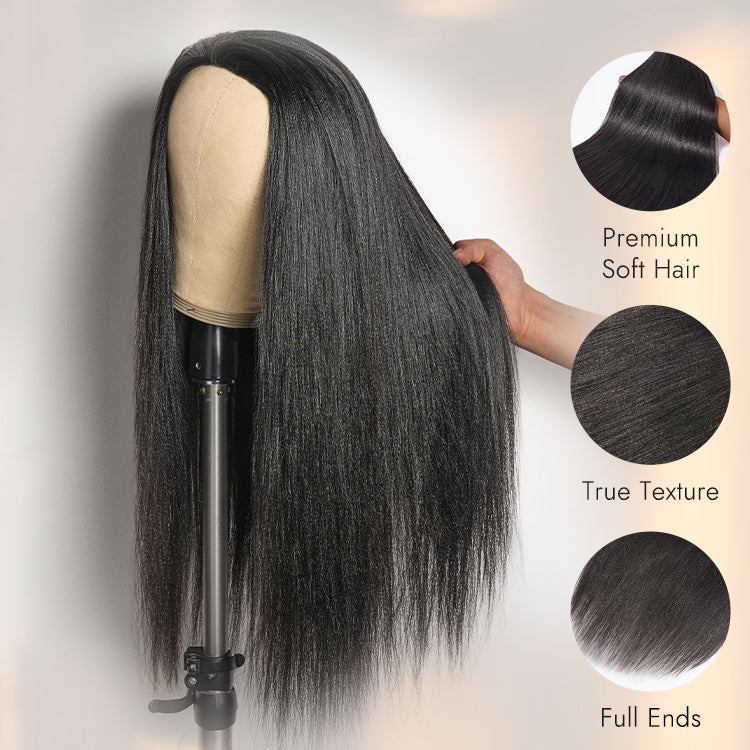 Luvme Hair Too Easy Texture 3-in-1 half wig with kinky curly and yaki straight styles, glueless design, and drawstring for flexible fit.