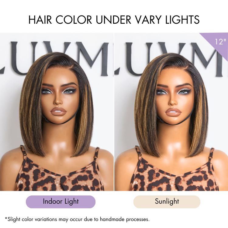 Luvme All-Day Comfort™ Wig Brown Highlight Blunt Cut Bob Glueless Minimalist HD Lace Wig Pre-Cut Lace-23