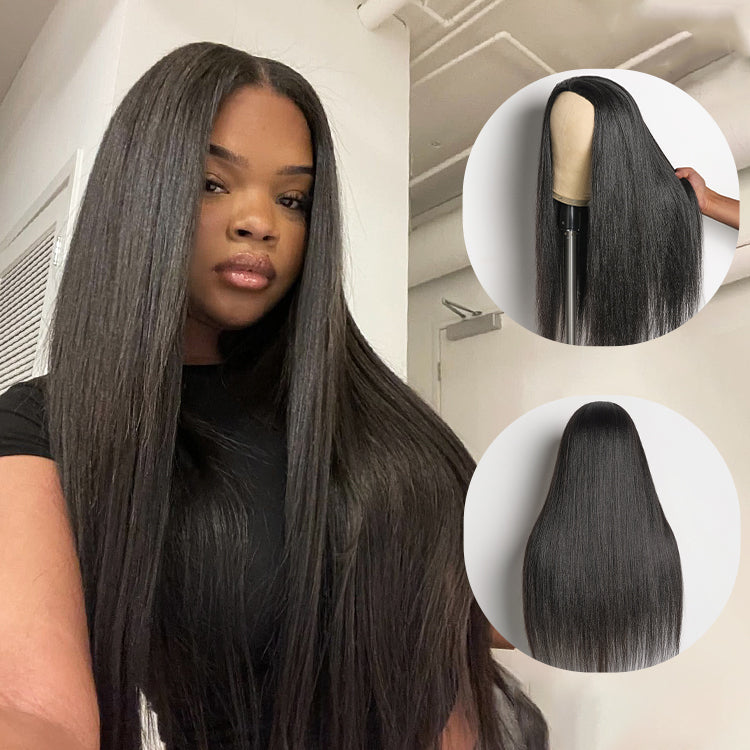 Luvme Too Easy Texture™ Wig Yaki Straight Glueless Flexi-Fit Drawstring 3-In-1 Half Wig Human Hair-19