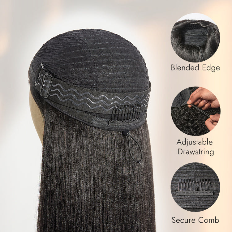 Luvme Too Easy Texture™ Wig Yaki Straight Glueless Flexi-Fit Drawstring 3-In-1 Half Wig Human Hair-22