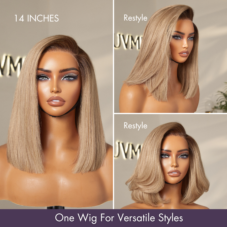 Ash Blonde Ombre Blunt Cut Bob Glueless Minimalist HD Lace Short Bob Wig Ready to Go Pre-Cut Lace-07