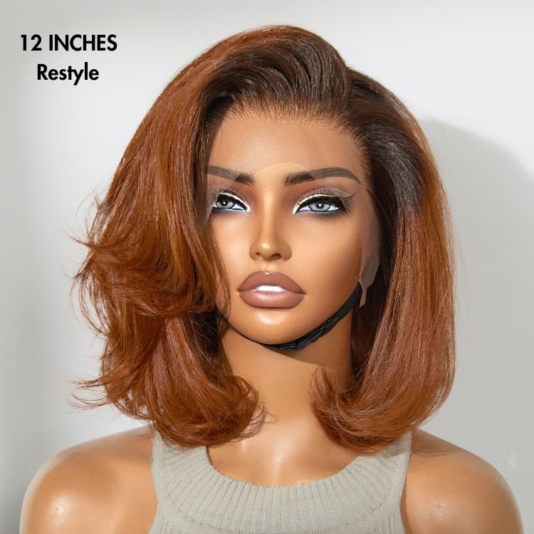 Ginger Ombre 13x4 Lace Front Glueless Blunt Cut Bob Human Hair Wig-18