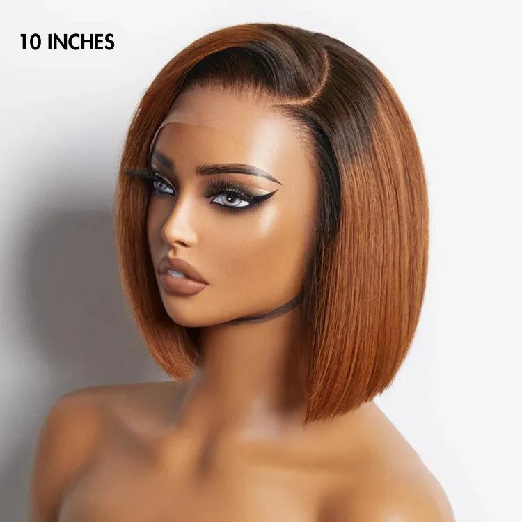 Ginger Ombre 13x4 Lace Front Glueless Blunt Cut Bob Human Hair Wig-19