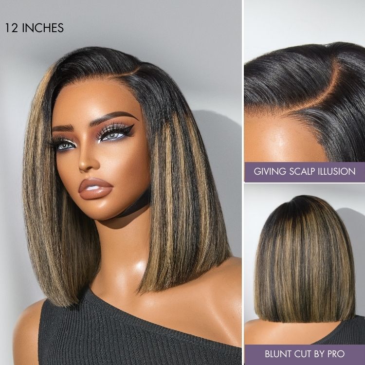 Luvme All-Day Comfort™ wig featuring a blunt cut bob with minimalist HD lace, short human hair, and pre-cut lace for easy wear