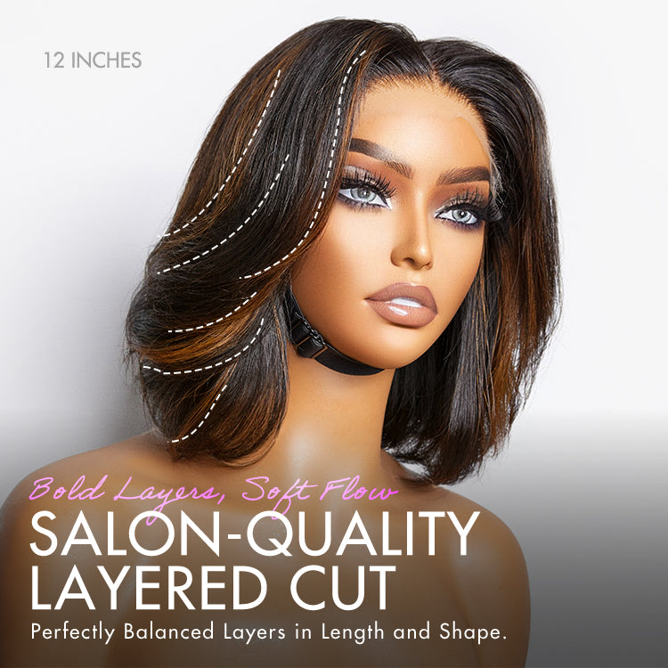 Limited Design | Blonde Highlights Glueless 5x5 Closure HD Lace Stacked Bob Wig | Large & Small Cap Size-02