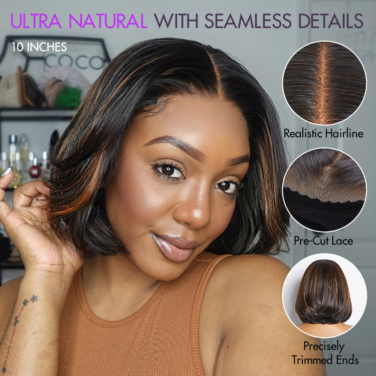 Limited Design | Blonde Highlights Glueless 5x5 Closure HD Lace Stacked Bob Wig | Large & Small Cap Size-03