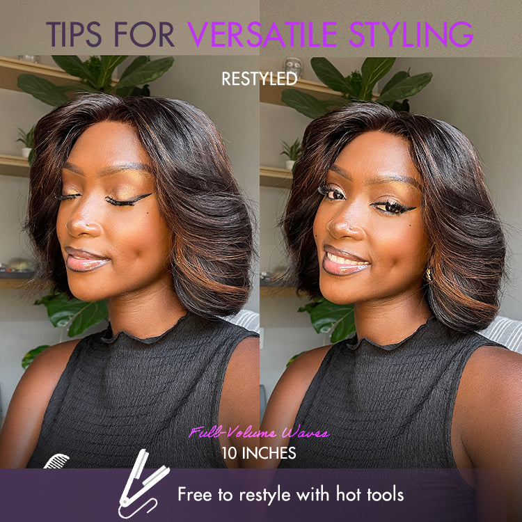 Limited Design | Blonde Highlights Glueless 5x5 Closure HD Lace Stacked Bob Wig | Large & Small Cap Size-07