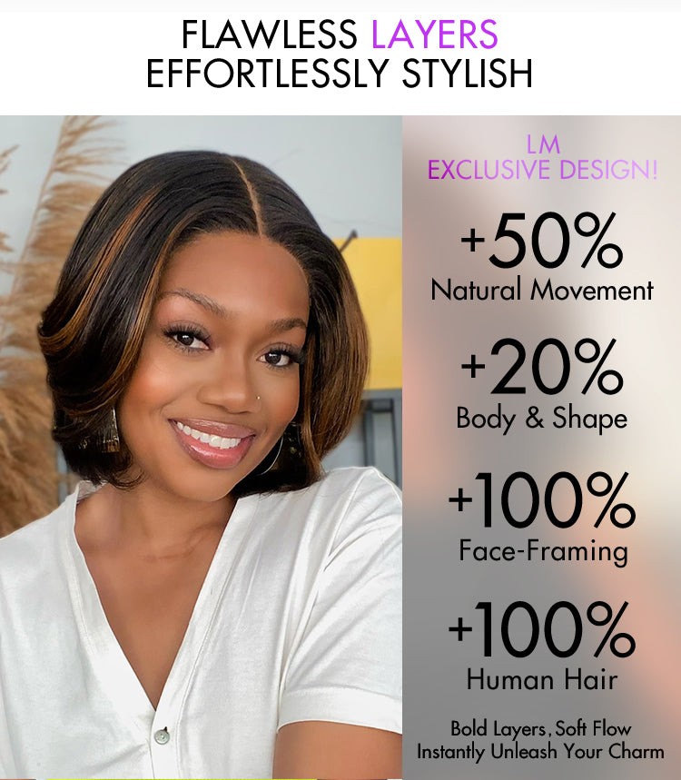 Limited Design | Blonde Highlights Glueless 5x5 Closure HD Lace Stacked Bob Wig | Large & Small Cap Size-10