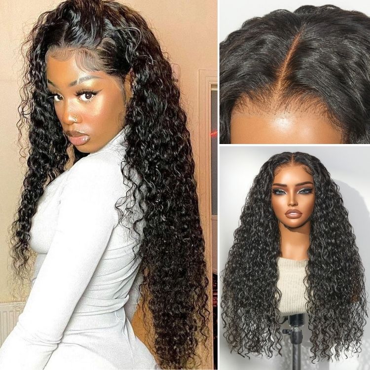 180% vs 250% density water wave wig comparison with fluffy curly texture