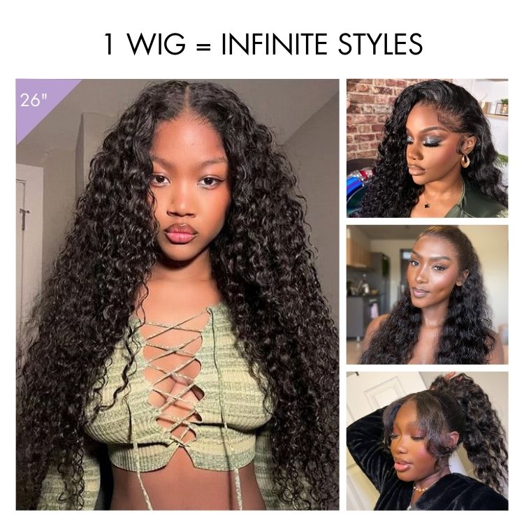 Luvme Hair water wave curly lace front wig with pre-cut lace, flexible drawstring, 13x4 frontal, glueless, fluffy and natural.