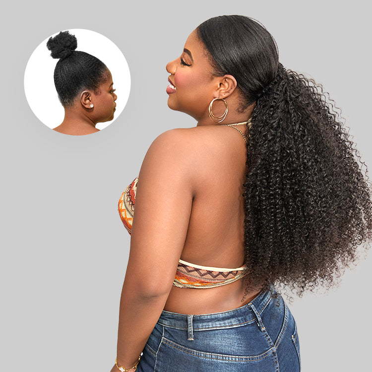 Luvme Too Easy Texture Kinky Curly Flexi-Fit Invisible Drawstring Clip-In Ponytail Extension Human Hair-01