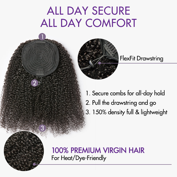 Luvme Too Easy Texture Kinky Curly Flexi-Fit Invisible Drawstring Clip-In Ponytail Extension Human Hair-06