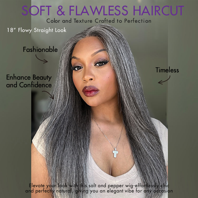 Salt and Pepper Straight Glueless Minimalist HD Lace T Part Grey Wig Pre-Cut Lace-26