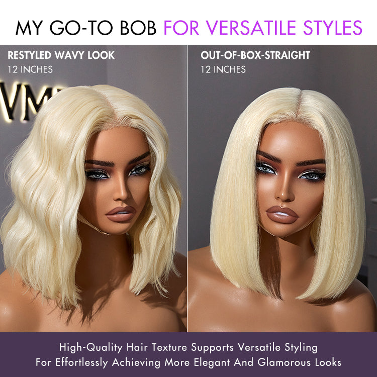 Easily Redyed 613 Blonde Blunt Cut Bob Wig Glueless Deep Middle Part 2x6 HD Lace Wig Pre-Cut Lace-02