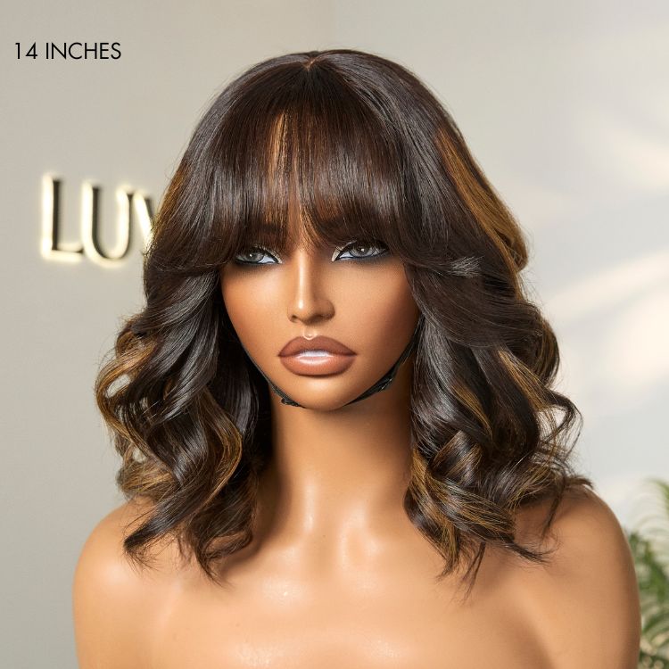Breathable Cap True Scalp Blonde Highlight Loose Wave Glueless Minimalist Lace Wig with Bangs-03