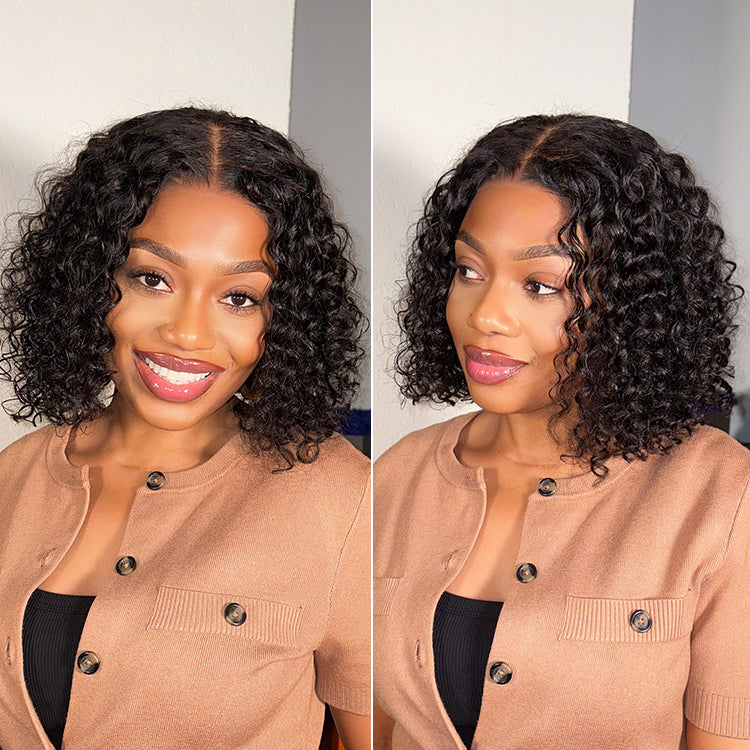 Natural black deep curly lace wig with 5x5 closure, glueless, pre-cut lace, breathable cap by Luvme Hair.