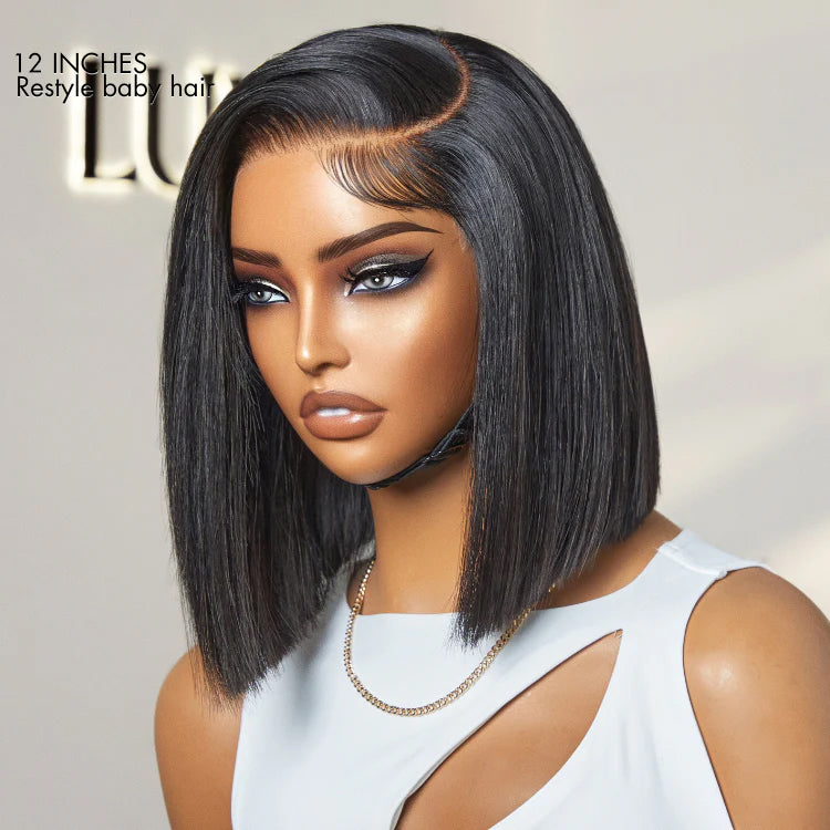 Luvme Hair AiryFit™ minimalist lace wig with silky blunt cut bob, snugfit, glueless HD lace, short style, pre-cut for easy wear.