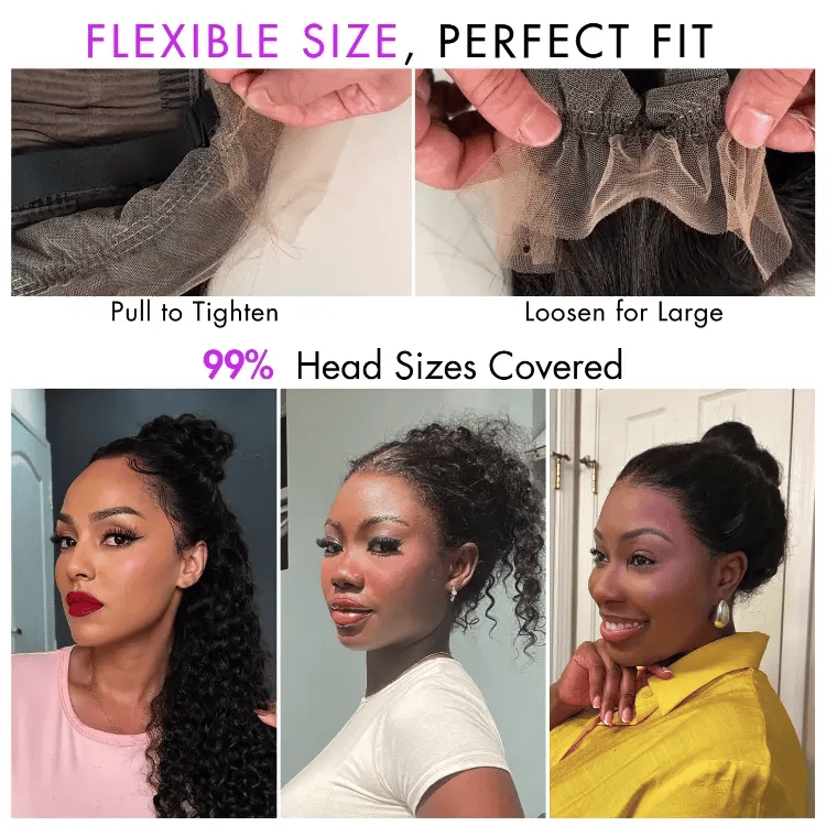 Luvme Hair Water Wave 360 Lace Flexi-Fit Invisi Drawstring Cap long wig made of 100% human hair with pre-bleached, pre-plucked lace