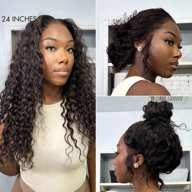 Luvme Hair water wave 360 lace wig with drawstring cap, long human hair, pre-bleached, pre-plucked, and pre-cut lace for natural look