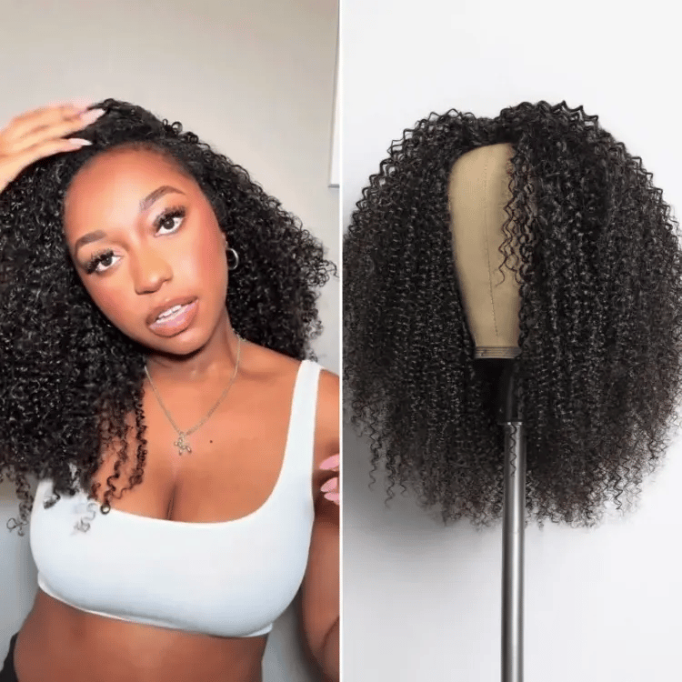 Luvme Hair Too Easy Texture 3-in-1 half wig with kinky curly and yaki straight styles, glueless drawstring design, 180% density