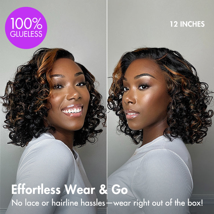 Effortless Elegance Copper Highlight / Natural Black Bouncy Curly Wig Minimalist HD Lace Glueless Wig Pre-Cut Lace-19
