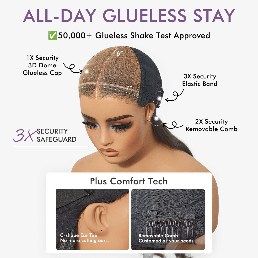 Luvme Hair all-day comfort glueless body wave wig with 7x6 HD lace closure, long length, pre-cut lace, and high density.