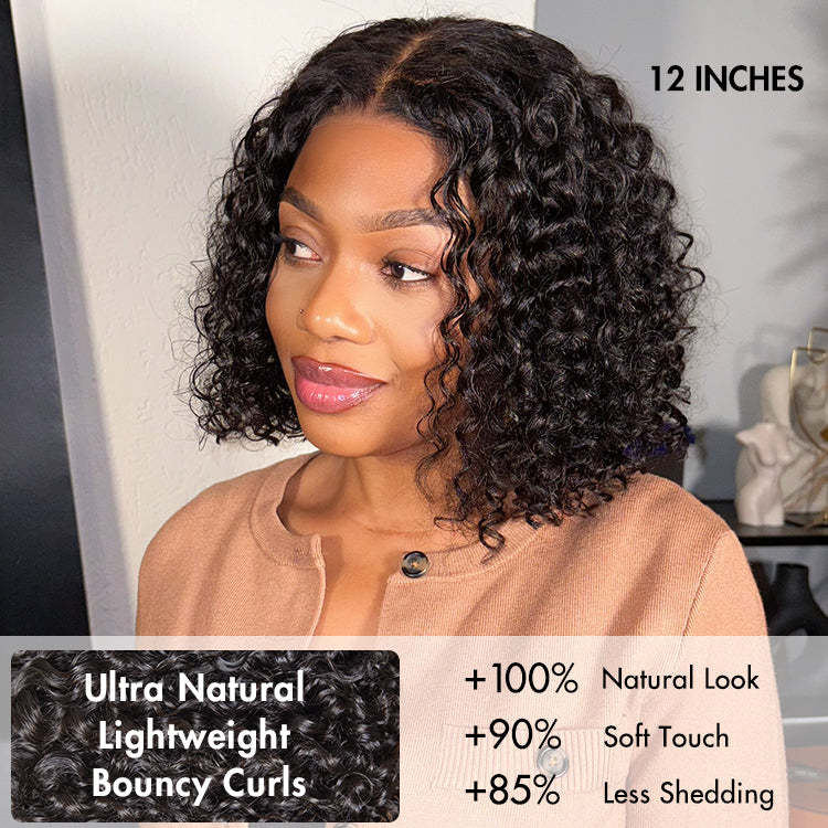 Luvme Hair 5x5 closure wig with deep curly style in warm caramel brown and natural black, glueless, pre-cut lace, natural hairline