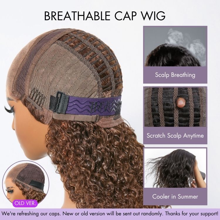 180% Density Copper Highlight Kinky Curly Glueless 5x5 Lace Closure Wig-10