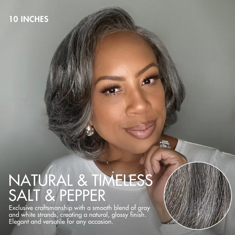 Exclusive Sale | Boss Vibe Salt & Pepper Layered Bob / Body Wave Glueless Pre-Cut Minimalist Lace Grey Wig-02