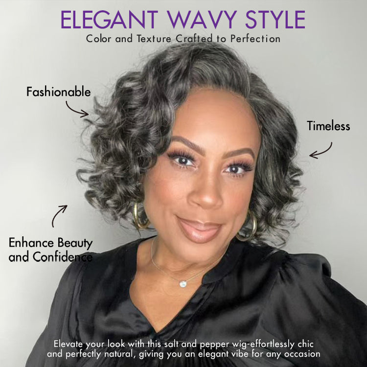 Elegant Salt & Pepper Grey Wig Loose Body Wave Glueless Minimalist Lace Short Wig Pre-Cut Lace-02