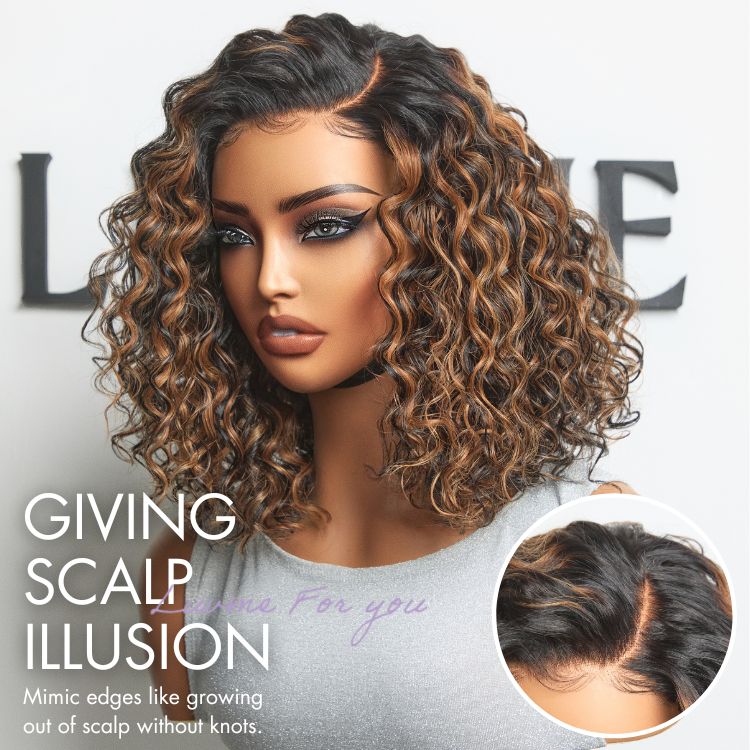 Luvme All-Day Comfort Wig Brown Highlight Deep Wave Glueless Minimalist HD Lace Curly Wig Pre-Cut Lace-03