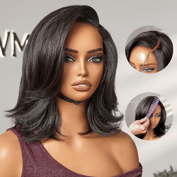 Human Hair Wig with Air Bangs Layered Bob Lightweight Breathable Amazon.com : Lativ Bob Wig with Bangs Human Hair 4x2 Lace  main image 4