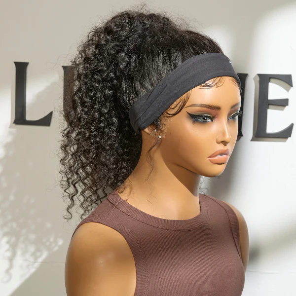 Exclusive Sale | Black / Brown Highlight Deep Wave Headband Wig (Get Free Trendy Headbands)-15