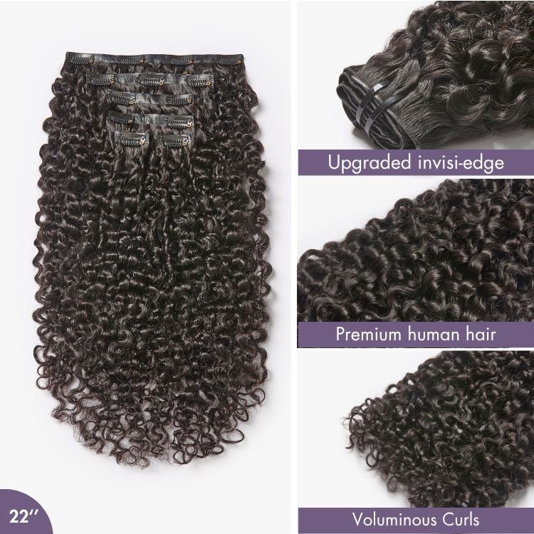 New Customers Only | Messy Burmese Curly Invisible Edge Seamless Clip in Extensions Human Hair with Free Gift-07